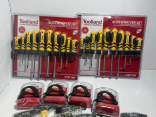 Partij hamers, schroevendraaiers en rolmaat 5 m Toolland
