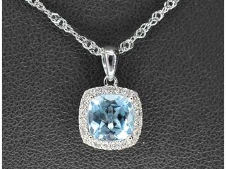 Witgouden entourage hanger bezet met topaas en diamanten, excl. kettin