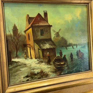 Schilderij op paneel, ‘Schaats tafereel’