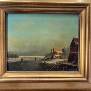 Schilderij op paneel, ‘Schaatsen winterlandschap’