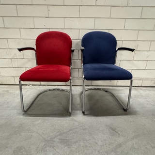 2x Design sledestoel, Gebroeders Van Der Stroom, rood en blauw, Design