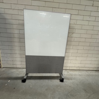 Roomdivider met whiteboard, wit/grijs, verrijdbaar