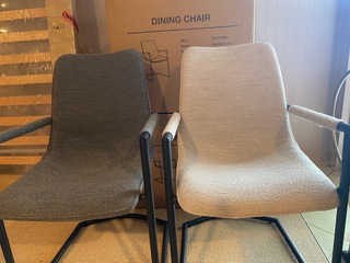 Set van 6 eetkamerstoelen, 3x grijs, 3x naturel