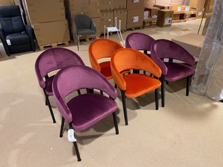 Set van 6 eetkamerstoelen, oranje + paars