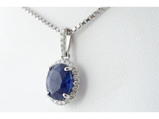 18 carat witgouden hanger met diamanten en saffier, excl. ketting