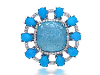 Ring met natuurlijke diamanten, Aquamarijn en Turquoise