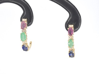 Gouden oorbellen met multicolour edelstenen en diamant