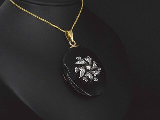 Gouden hanger met onyx en diamant, excl. ketting