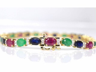 Gouden tennisarmband met diamanten, saffier, robijn en smaragd