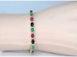 Gouden tennisarmband met diamanten, saffier, robijn en smaragd