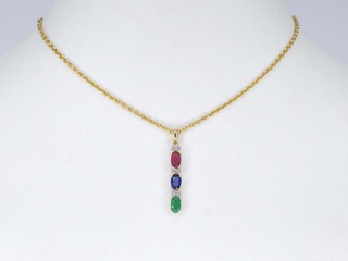 Gouden hanger met multicolour edelstenen en diamant, excl. ketting