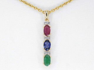 Gouden hanger met multicolour edelstenen en diamant, excl. ketting