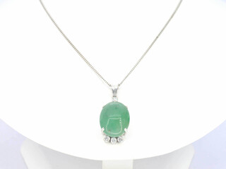 Witgouden hanger met diamant en jade, excl. ketting