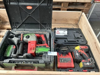 2x Milwaukee accugereedschap, accu’s en lader in koffer