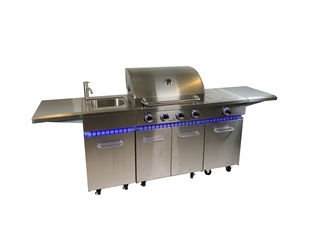 Gasbarbecue Vonato, RVS Keuken Grill Chef 4, mat geborsteld RVS