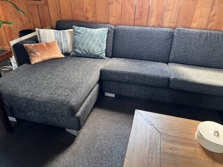 Bankstel met hocker + 3 salontafels, antraciet