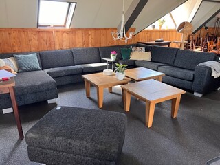 Bankstel met hocker + 3 salontafels, antraciet