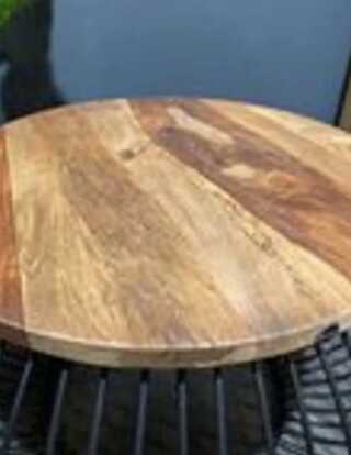 Mango houten bijzet/salontafel met draadstaal, bruin/zwart