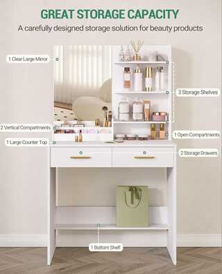 Make-up dressoir met spiegel Hzuaneri, wit