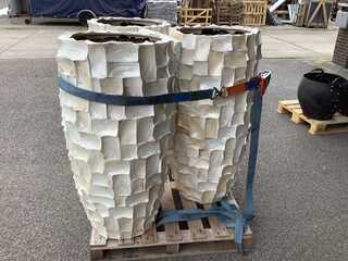 3x Bloempotten, gevuld met Hydro korrels, wit/beige