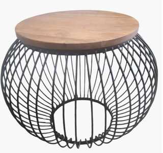 Mango houten bijzet/salontafel met draadstaal, bruin/zwart
