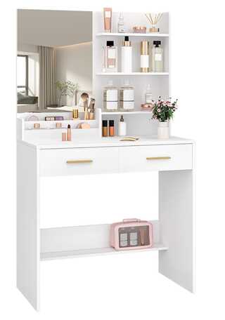 Make-up dressoir met spiegel Hzuaneri, wit