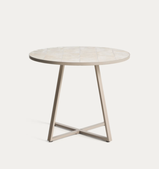 Ronde bijzettafel van gegalvaniseerd staal en beige tegels Ø90 cm, Kav
