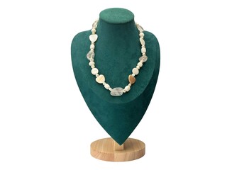 Collier witte jade, zoetwater parels, gepolijst parelmoer en kristalle