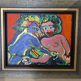 Acryl schilderij op paneel, Maya Wildevuur (1944-2023), Naakt paar, 19