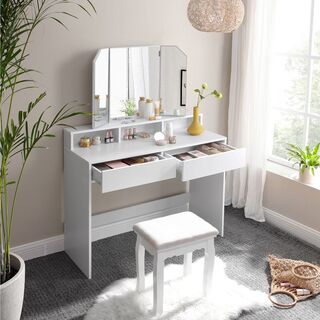 Kaptafel met inklapbare spiegel en 2 lades wit Vasagle, RDT115W01