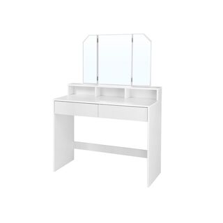 Kaptafel met inklapbare spiegel en 2 lades wit Vasagle, RDT115W01