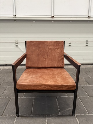 4x Fauteuil bruin leer met metalen frame