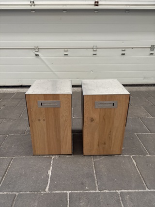 Ca. 12x Bijzettafel hout met rvs blad