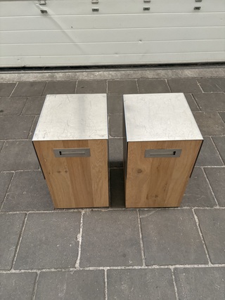 Ca. 12x Bijzettafel hout met rvs blad