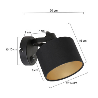 2x 1 lichts Spot zwart met goud kleurig lampenkapje, Mexlite, Ornoir 3
