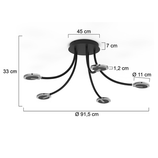 Plafondlamp met glas en LED, Steinhauer, Turound 3375ZW, Zwart, 2026