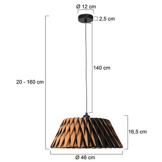 2x Zwart met blank houten hanglamp | Rond 46cm, Anne Light, Maze 3490B
