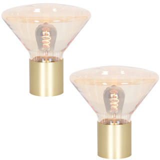 2x Tafellamp – messing lamp met amber glas, Steinhauer, Delta 3401ME,