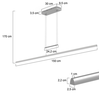 Hanglamp 150 cm breed | 2100 lumen, Steinhauer, Profilo 3318ST, Staal,