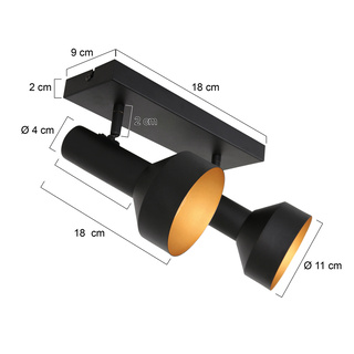 2x Zwart gouden 2 lichts plafond spot, Anne Light, Bundle 3336ZW, 2026