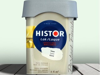 Ca. 20x Lak Hoogglans Histor, perfect finish, ivoor, 250 ml