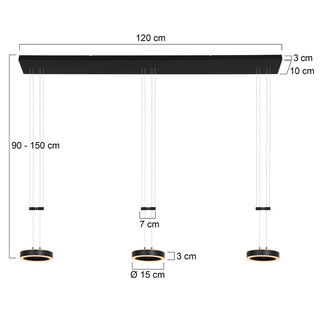 Hanglamp 3 lichts, Steinhauer, Piola 3501ZW, Zwart, 2026