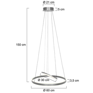 2x Hanglamp 60cm met binnenplaat, Steinhauer, Ringlux 3514ST, Staal, 2