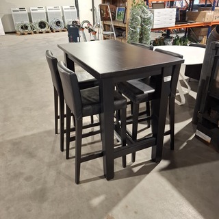 Houten bartafel met 4x barkruk, Zwart