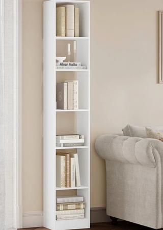 Hoge houten boekenkast Hzuaneri, wit