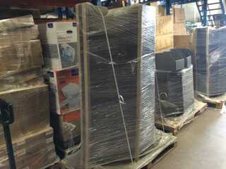 3x Pallets met kartonnen magazijnbakken, antraciet