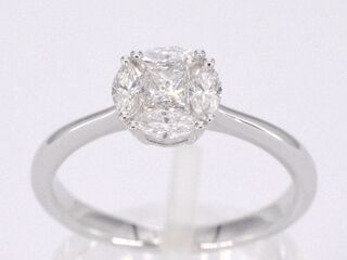 Witgouden ring met prinses en marquise geslepen natuurlijke diamanten