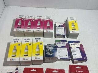 Partij inktcartridges en inktflessen Epson, Canon en Wecare