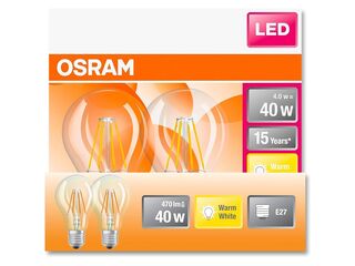 5x LED lamp E27 filament 4W – 2 stuks OSRAM, classic a 40, helder