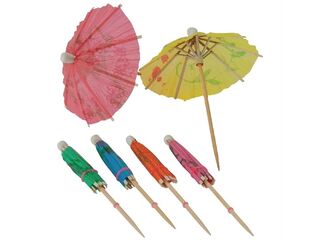 Ca. 22x Cocktailprikkers paraplu tropical, diverse kleuren, 24 stuks p